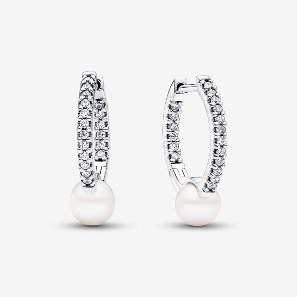 Pandora Treated‎ Freshwater Cultured Pearl & Pavé Hoop Earrings